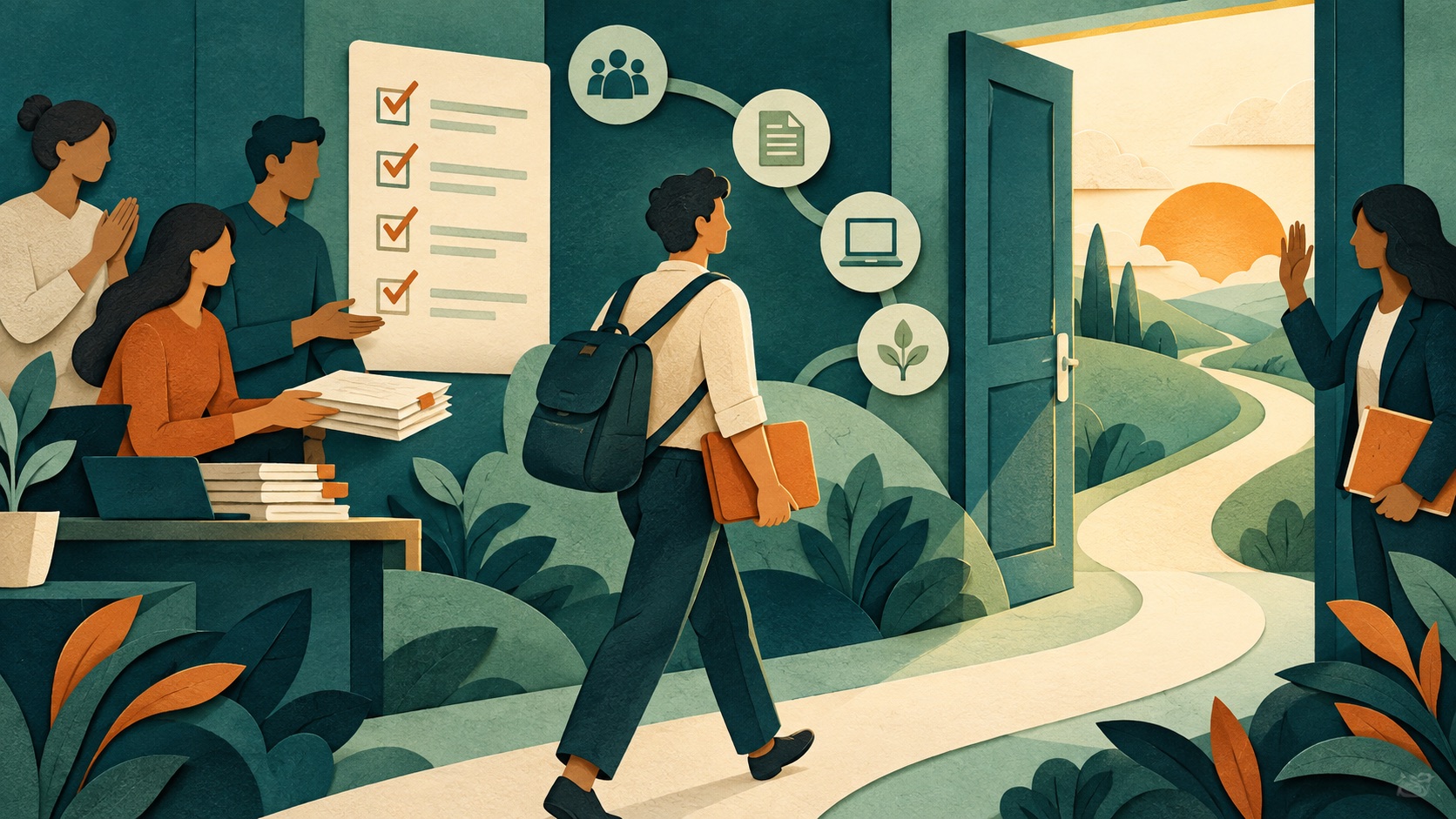 Illustration of a thoughtful employee exit and offboarding process
